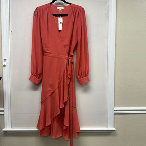 Women's Yumi Kim Casanova Saffron Coral Long Sleeve Wrap Dress Size M